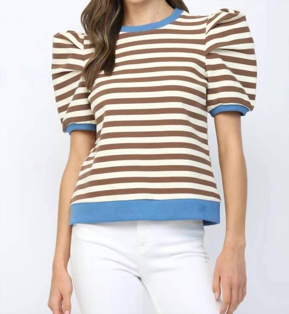 NEW FATE made to standout stripe puff sleeve top in brown
